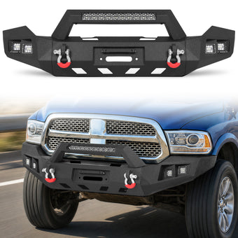 compare product Ram 1500 Rebel 15-18 Front Bumper|Bolt-On, No Drilling, Work ＆ Tow Ready Armor, LED Light Bar & D-Rings
