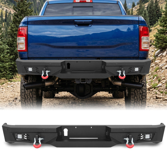 Dodge Ram 2500 3500 10-18/19-22 Rear Bumper|Direct Bolt-On, No Drill, Work & Tow Ready Armor, LED Lights & D-Rings