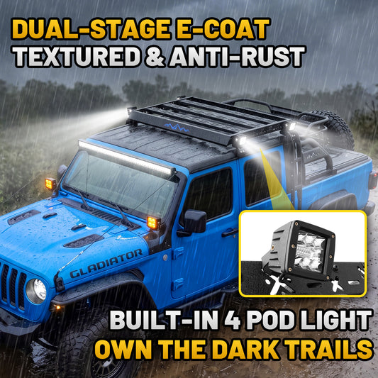 For 2020-2026 Jeep Gladiator JT Roof Cargo Basket with Dual Ladders & LED Lights