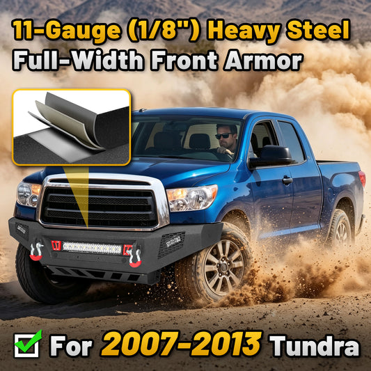 Toyota Tundra 07-13 Front Bumper|Bolt-On, No Drilling, Carbon Steel Work & Off-Road Protection, Winch Ready Plate & D-Rings