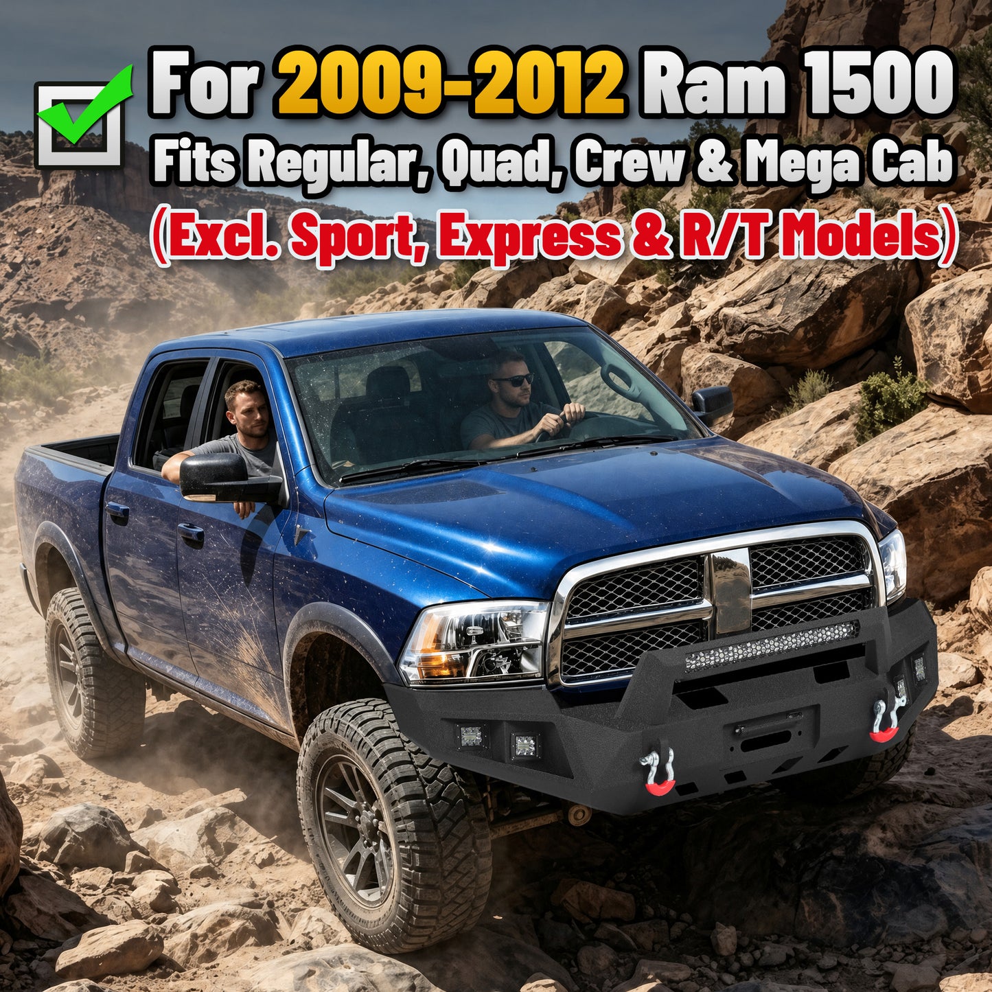 Ram 1500 09-12 Front Bumper|Bolt-On, No Drilling, Off-Road Armor, LED Light Bar & D-Rings