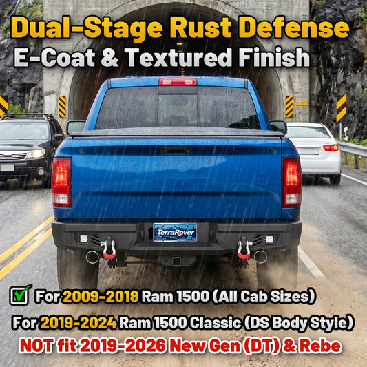 Ram 1500 09-18 & 19-24 Classic Rear Bumper|Direct Bolt-On, No Drill, Winch Plate & Recovery D-Rings