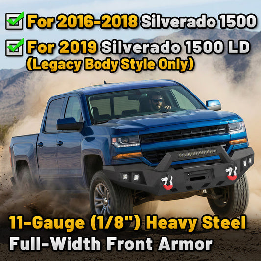 Chevy Suburban 92-99 / Yukon 92-99 / Tahoe 95-99 Front Bumper|Bolt-On, No Drilling, Off-Road Protection, LED Lights & D-Rings