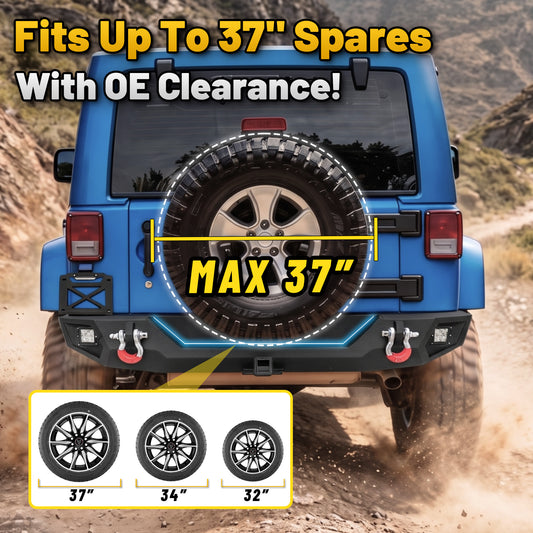 Jeep Wrangler JK/JKU 07-18 Rear Bumper|Direct Bolt-On, No Drill, Trail Protection & Recovery, LED Lights & D-Rings