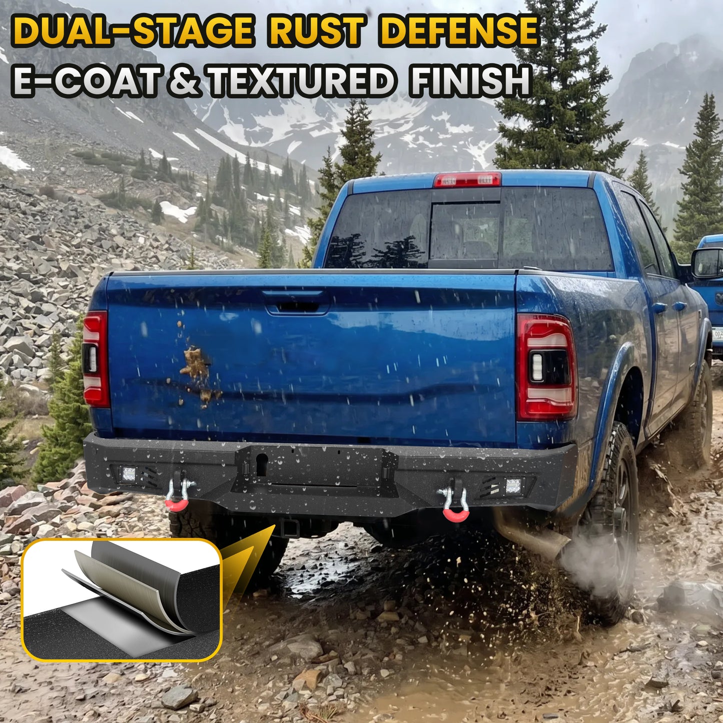 Dodge Ram 2500 3500 10-18/19-22 Rear Bumper|Direct Bolt-On, No Drill, Work & Tow Ready Armor, LED Lights & D-Rings