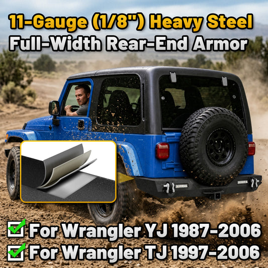 Jeep Wrangler TJ/YJ 87-06 Rear Bumper|Direct Bolt-On, No Drill, Off-Road Adventure Armor, LED Lights & D-rings