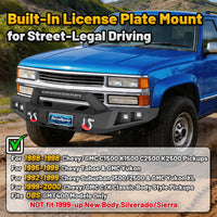Chevy Suburban 92-99 / Yukon 92-99 / Tahoe 95-99 Front Bumper|Bolt-On, No Drilling, Heavy Duty Steel Work Armor, LED Lights & D-Rings