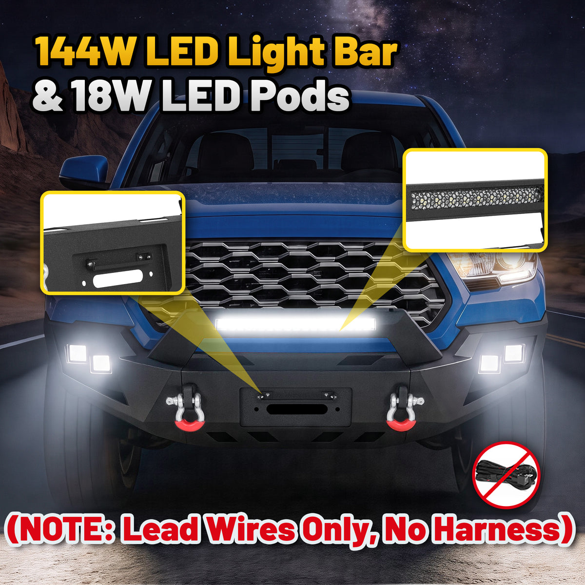 Toyota Tacoma 3rd Gen 2016-2023 Front Bumper|Direct Bolt-On, No Drill,Trail Protection, Winch Ready Plate & LED Pods
