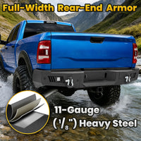 Dodge Ram 2500 19-24 Rear Bumper|Direct Bolt-On, No Drill, Work & Tow Ready Armor, LED Lights & D-Rings