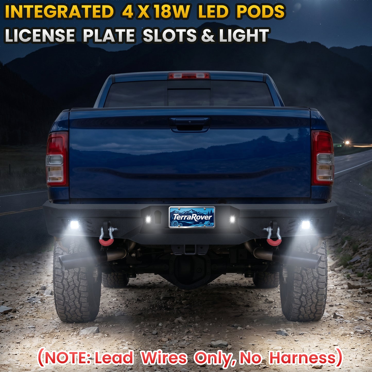 Dodge Ram 2500 3500 10-18/19-22 Rear Bumper|Direct Bolt-On, No Drill, Work & Tow Ready Armor, LED Lights & D-Rings