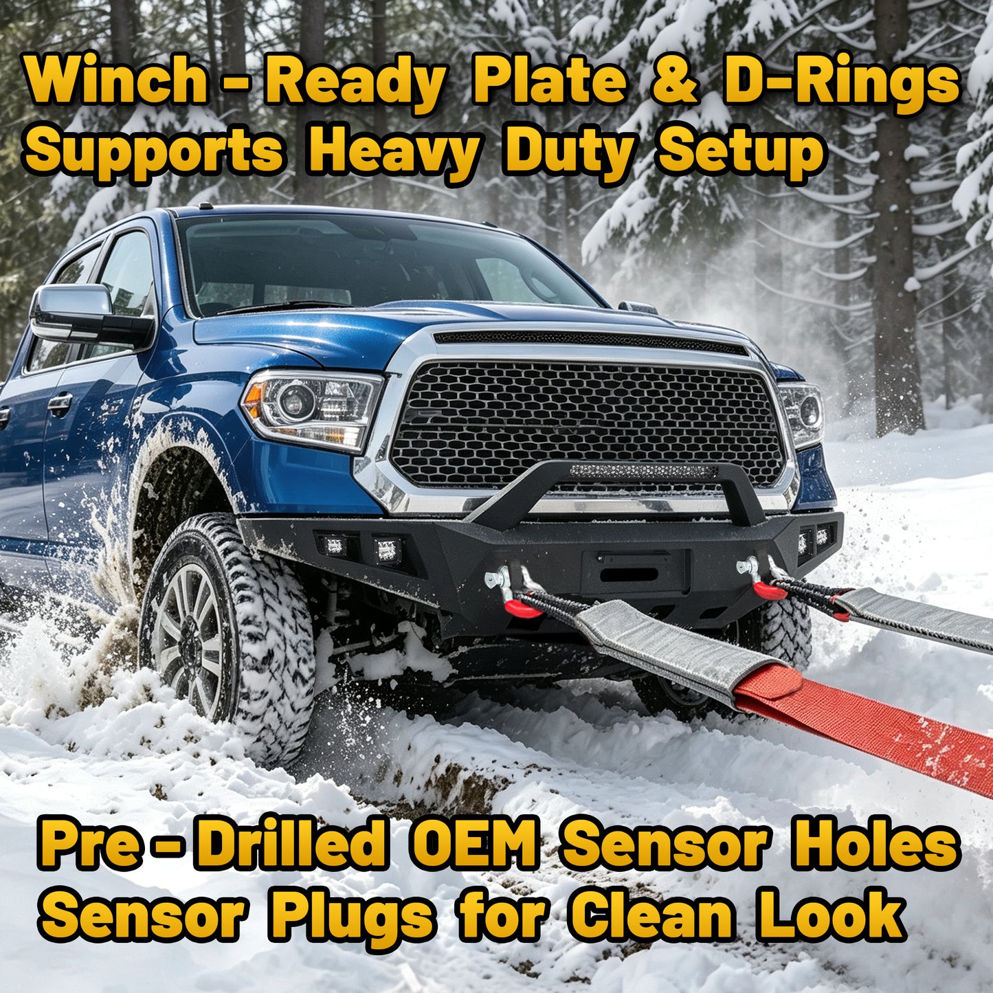 Toyota Tundra 14-21 Front Bumper|Bolt-On, No Drilling, Off-Road Armor, LED Light Bar & D-Rings
