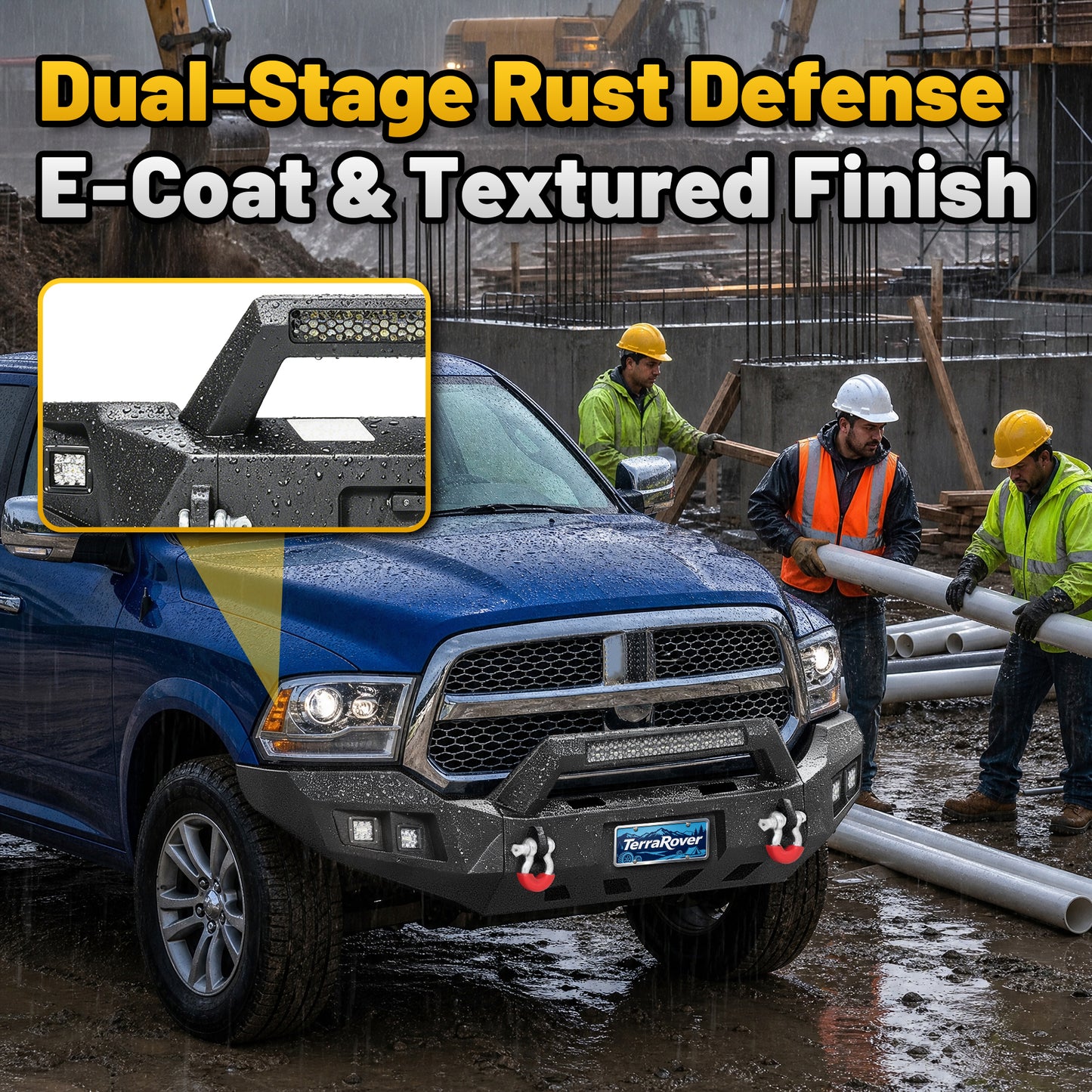 Ram 1500 Rebel 15-18 Front Bumper|Bolt-On, No Drilling, Work ＆ Tow Ready Armor, LED Light Bar & D-Rings