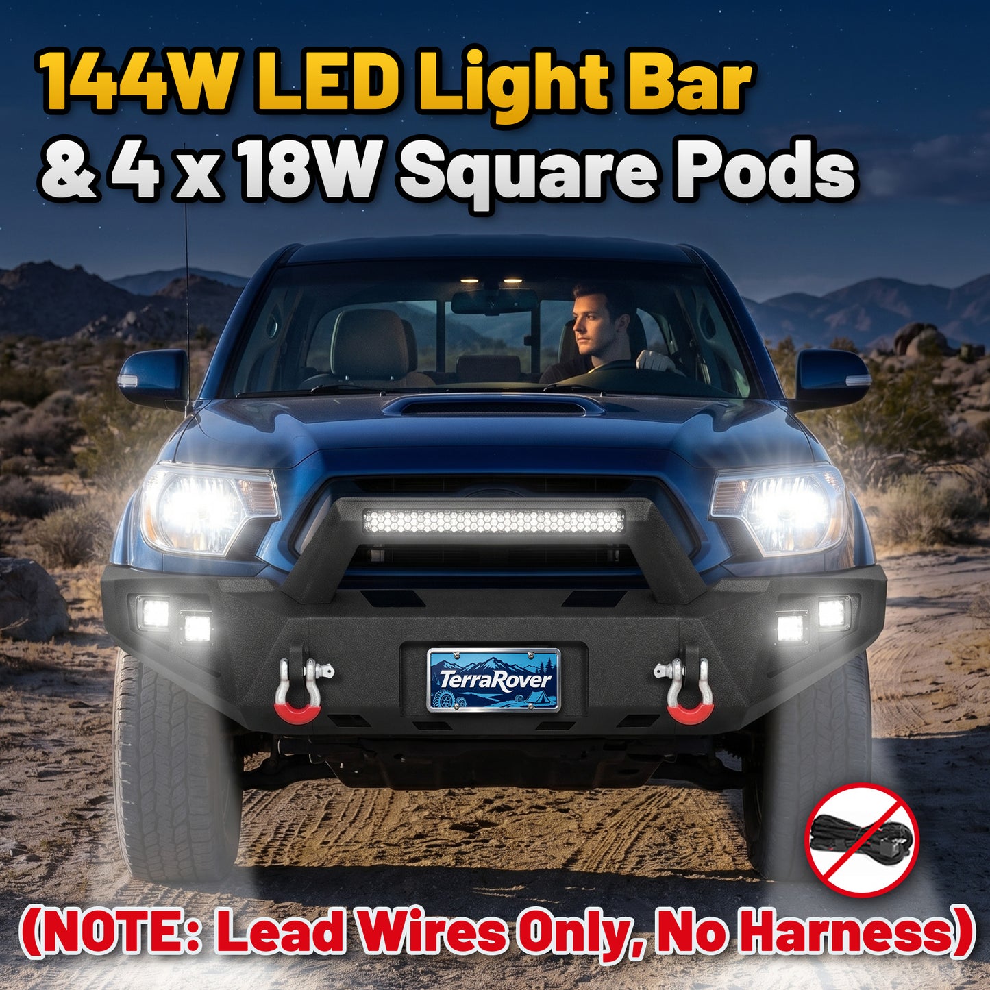 Toyota Tacoma 05-15 2nd Gen Front Bumper|Direct Bolt-On, No Drill, Carbon Steel Off-Road & Trail Armor, LED Light Bar＆Dual D-rings
