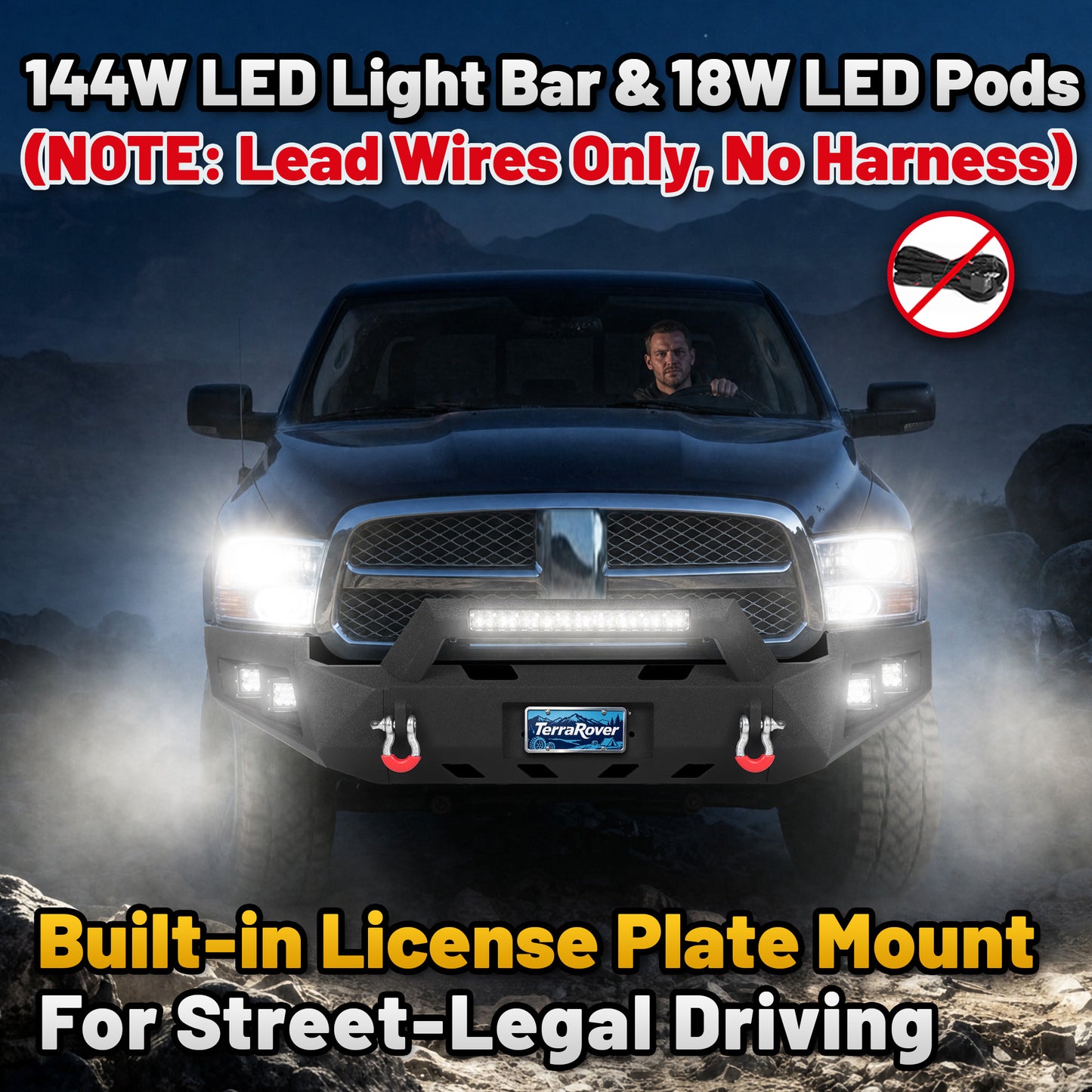 Ram 1500 09-12 Front Bumper|Bolt-On, No Drilling, Off-Road Armor, LED Light Bar & D-Rings