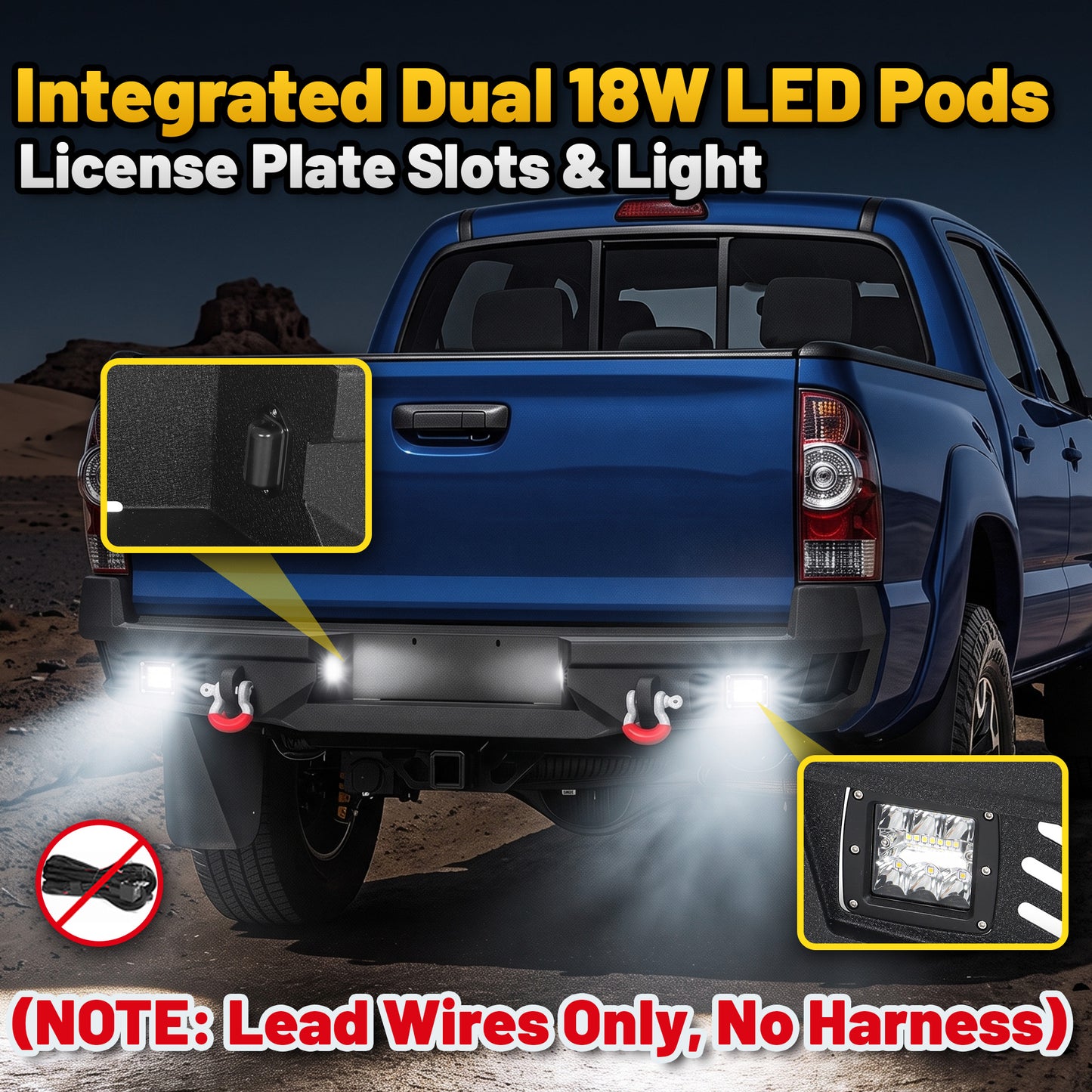 Toyota Tacoma 05-15 2nd Gen Rear Bumper|Direct Bolt-On, No Drill, Off-Road & Overland Armor, LED Pods & Step Plate