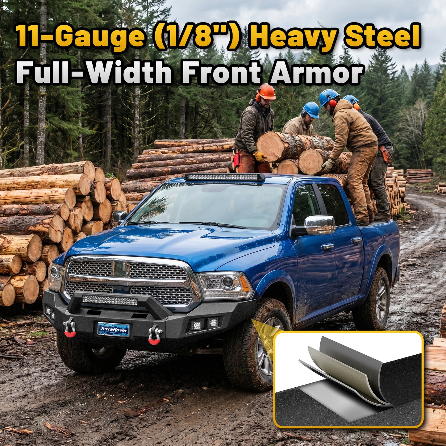 Ram 1500 Rebel 15-18 Front Bumper|Bolt-On, No Drilling, Work ＆ Tow Ready Armor, LED Light Bar & D-Rings