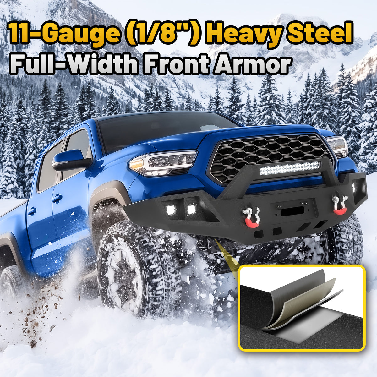 Toyota Tacoma 3rd Gen 2016-2023 Front Bumper|Direct Bolt-On, No Drill,Trail Protection, Winch Ready Plate & LED Pods