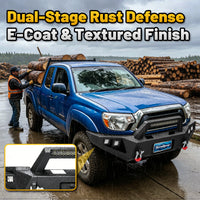 Toyota Tacoma 05-15 2nd Gen Front Bumper|Direct Bolt-On, No Drill, Carbon Steel Off-Road & Trail Armor, LED Light Bar＆Dual D-rings