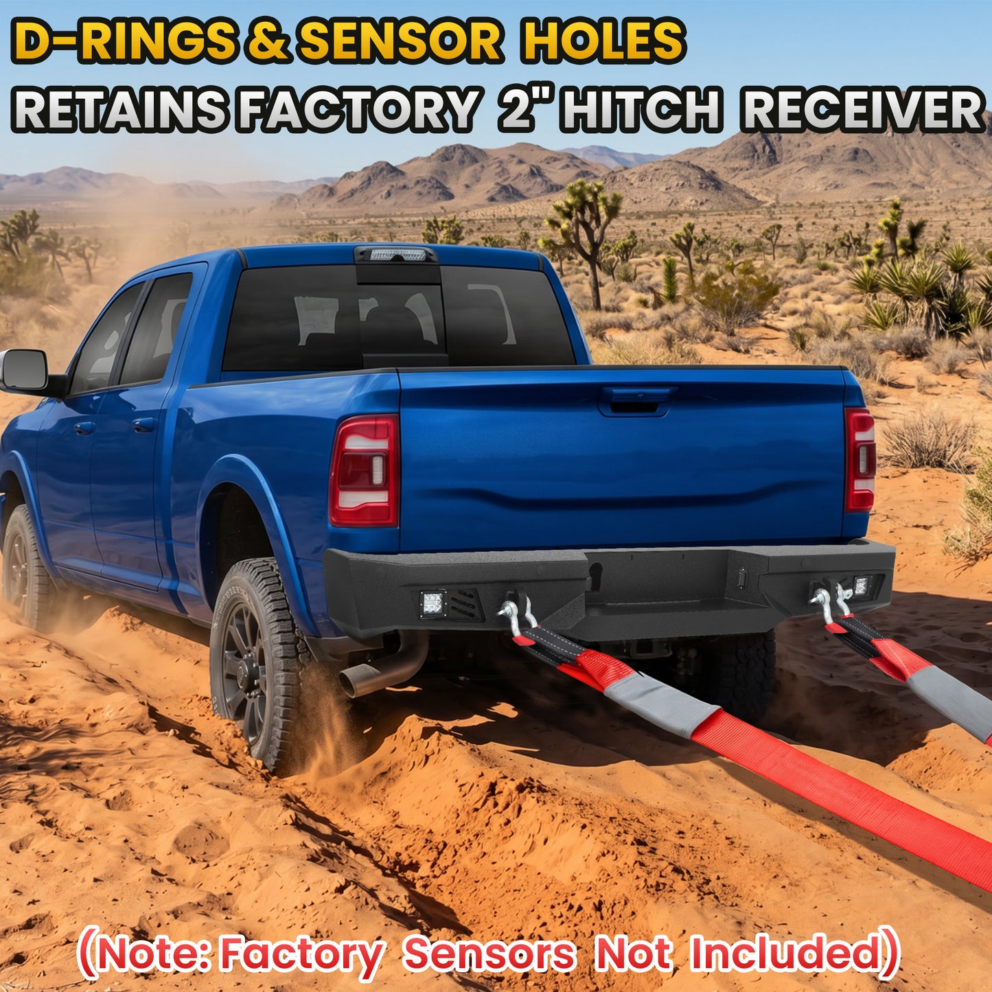 Dodge Ram 2500 3500 10-18/19-22 Rear Bumper|Direct Bolt-On, No Drill, Work & Tow Ready Armor, LED Lights & D-Rings