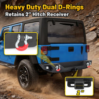 Jeep Wrangler JL/JLU 18-26 Rear Bumper|Direct Bolt-On, No Drill, Off-Road Adventure Armor, LED Pods & D-Rings