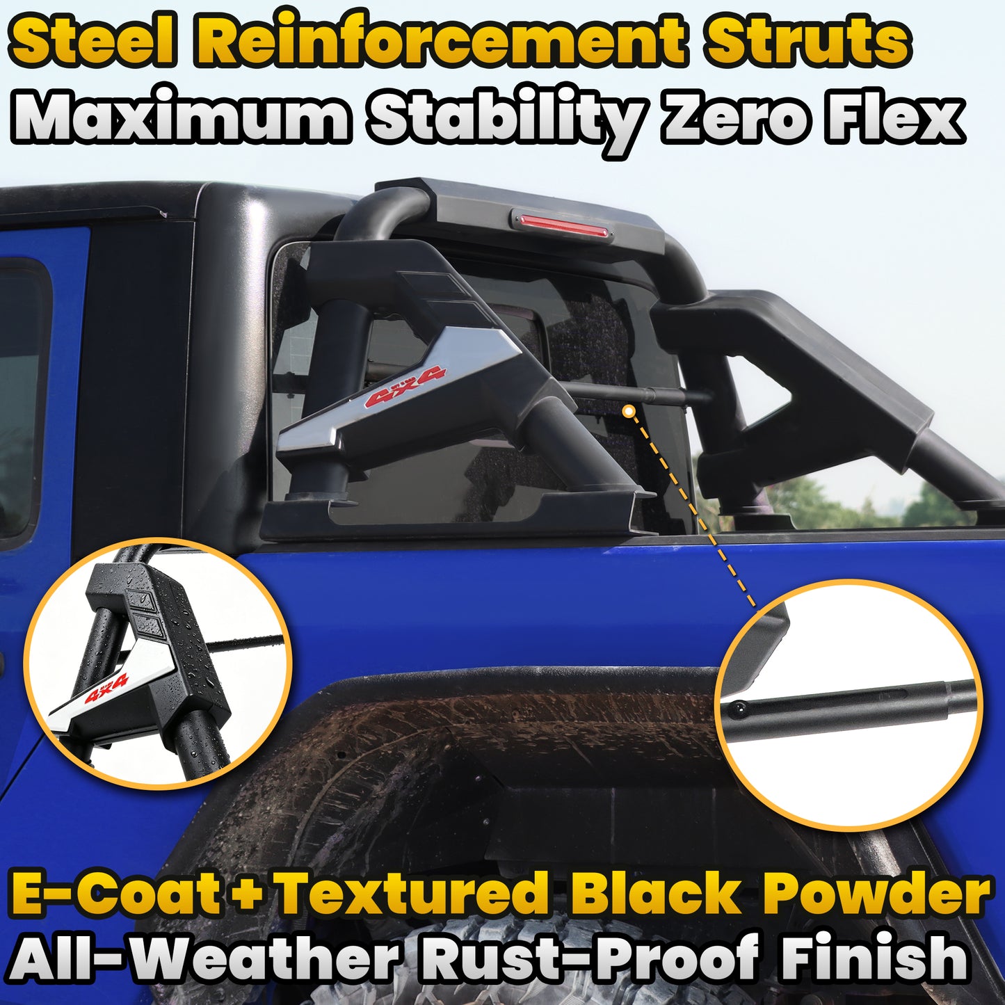 Roll Bar with Chase Rack Sport Bar for Mid-Size Truck – Single Tube Design