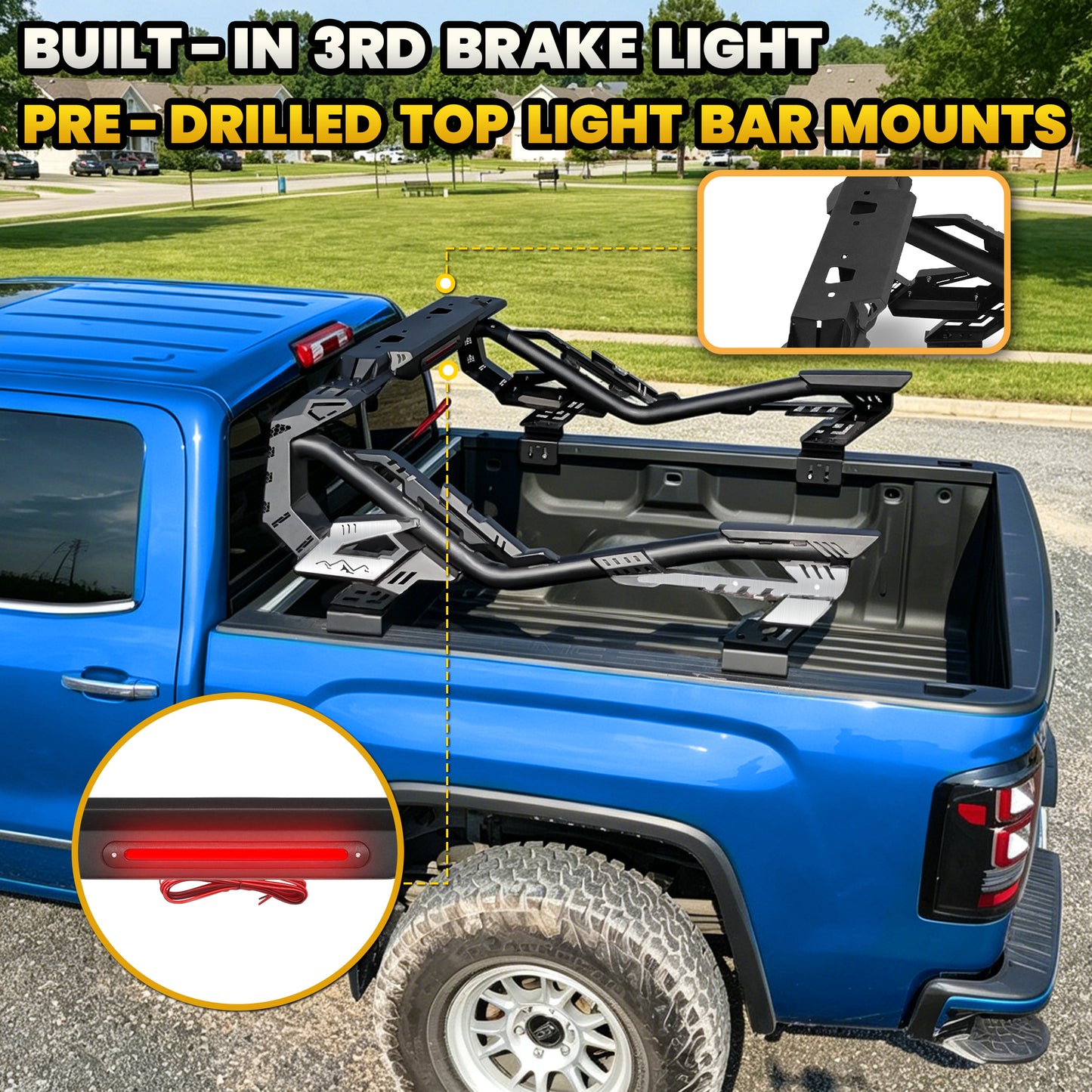 Universal Heavy-Duty Steel Chase Bar with Integrated Third Brake Light