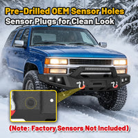Chevy Suburban 92-99 / Yukon 92-99 / Tahoe 95-99 Front Bumper|Bolt-On, No Drilling, Heavy Duty Steel Work Armor, LED Lights & D-Rings
