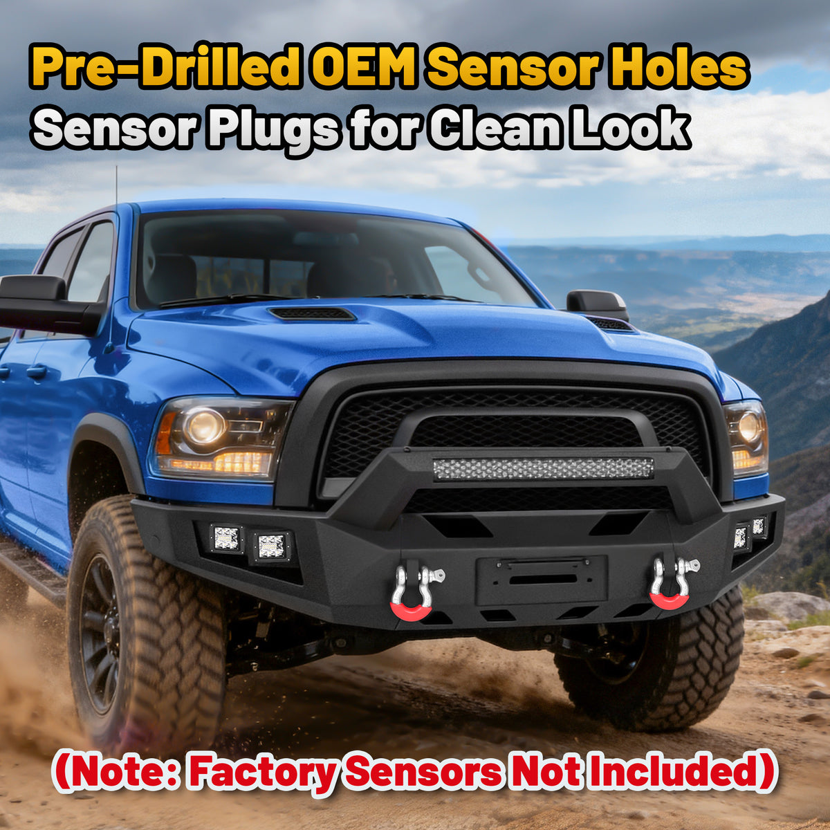 Ram 1500 Rebel 15-18 Front Bumper|Bolt-On, No Drilling, Off-Road Armor, LED Light Bar & D-Rings