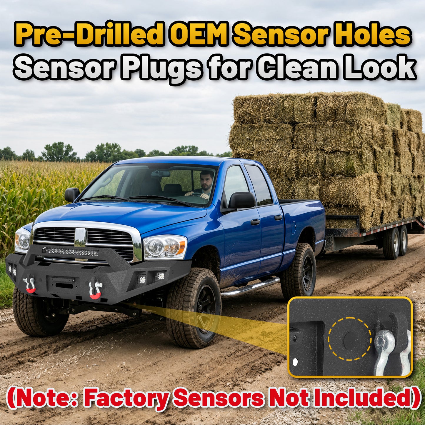 Dodge Ram 1500 06-08 (Excl. Mega Cab) Front Bumper| Bolt-On, No Drilling,Heavy Duty Steel Work Armor, LED Light Bar & D-Rings