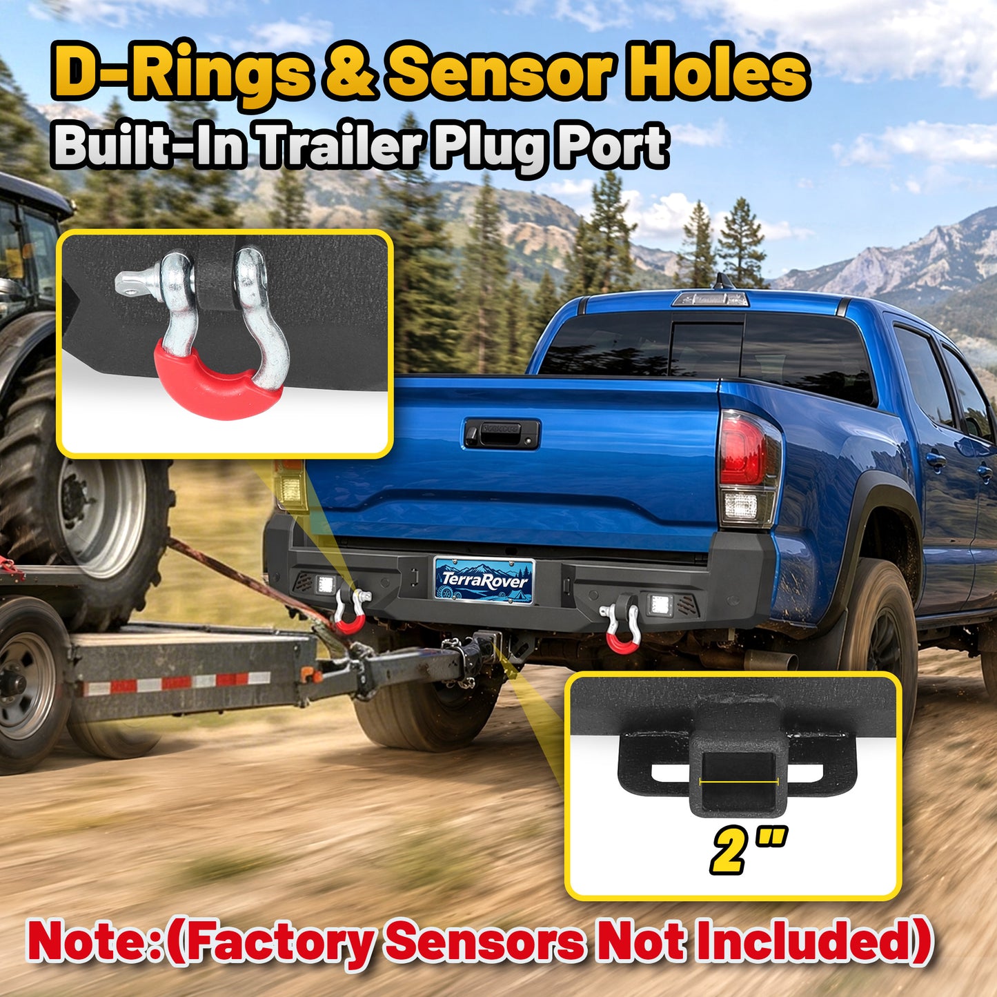 Toyota Tacoma 3rd Gen 2016-2023 Rear Bumper|Direct Bolt-On, No Drill, Carbon Steel Overland Armor, Step Plate & D-Rings