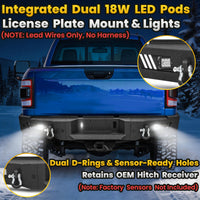 Dodge Ram 2500 19-24 Rear Bumper|Direct Bolt-On, No Drill, Work & Tow Ready Armor, LED Lights & D-Rings