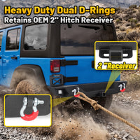 Jeep Wrangler JK/JKU 07-18 Rear Bumper|Direct Bolt-On, No Drill, Trail Protection & Recovery, LED Lights & D-Rings