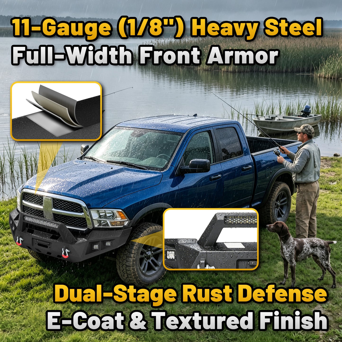 Ram 1500 09-12 Front Bumper|Bolt-On, No Drilling, Off-Road Armor, LED Light Bar & D-Rings