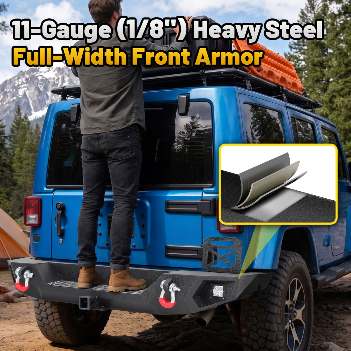 Jeep Wrangler JK/JKU 07-18 Rear Bumper|Direct Bolt-On, No Drill, Trail Protection & Recovery, LED Lights & D-Rings