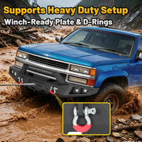 Chevy Suburban 92-99 / Yukon 92-99 / Tahoe 95-99 Front Bumper|Bolt-On, No Drilling, Heavy Duty Steel Work Armor, LED Lights & D-Rings