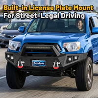 Toyota Tacoma 05-15 2nd Gen Front Bumper|Direct Bolt-On, No Drill, Carbon Steel Off-Road & Trail Armor, LED Light Bar＆Dual D-rings