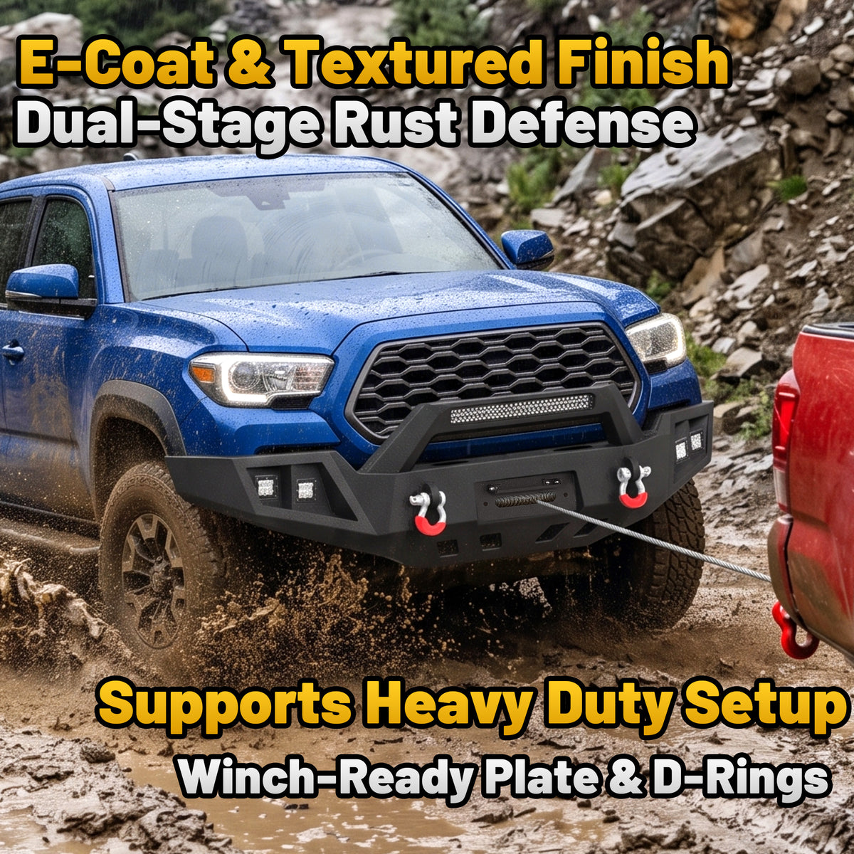 Toyota Tacoma 3rd Gen 2016-2023 Front Bumper|Direct Bolt-On, No Drill,Trail Protection, Winch Ready Plate & LED Pods