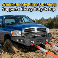 Dodge Ram 1500 06-08 (Excl. Mega Cab) Front Bumper| Bolt-On, No Drilling,Heavy Duty Steel Work Armor, LED Light Bar & D-Rings