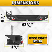 Jeep Wrangler JK/JKU 07-18 Rear Bumper|Direct Bolt-On, No Drill, Trail Protection & Recovery, LED Lights & D-Rings