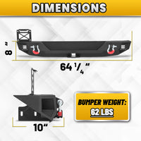 Jeep Wrangler JL/JLU 18-26 Rear Bumper|Direct Bolt-On, No Drill, Off-Road Adventure Armor, LED Pods & D-Rings