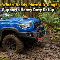 Toyota Tacoma 05-15 2nd Gen Front Bumper|Direct Bolt-On, No Drill, Carbon Steel Off-Road & Trail Armor, LED Light Bar＆Dual D-rings