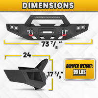 Chevy Suburban 92-99 / Yukon 92-99 / Tahoe 95-99 Front Bumper|Bolt-On, No Drilling, Heavy Duty Steel Work Armor, LED Lights & D-Rings