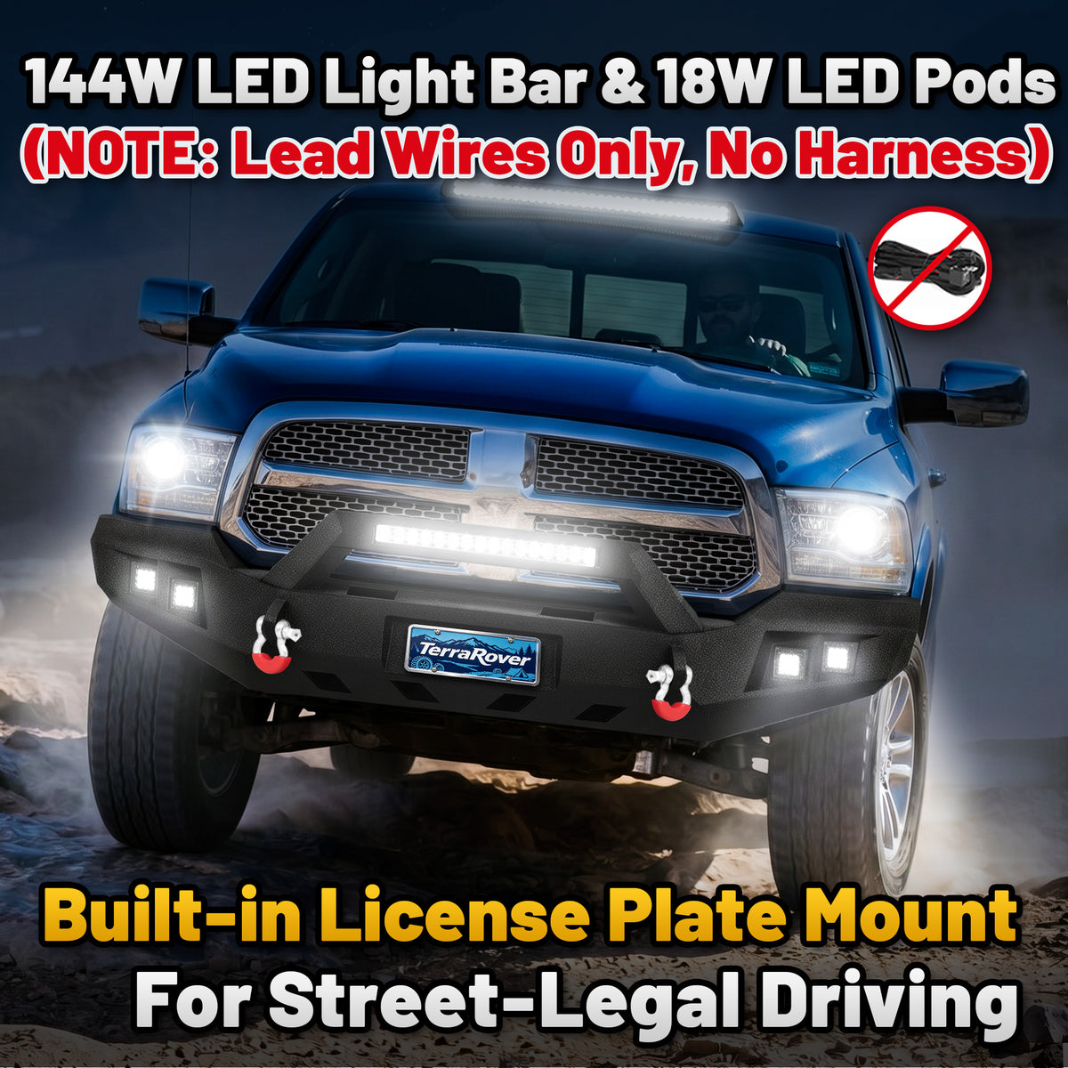 Ram 1500 13-18 & 19-23 Classic Front Bumper|Direct Bolt-On, No Drill, Full Width Trail Defense, Winch Plate & Recovery D-Rings