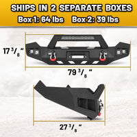 Ram 1500 Rebel 15-18 Front Bumper|Bolt-On, No Drilling, Work ＆ Tow Ready Armor, LED Light Bar & D-Rings