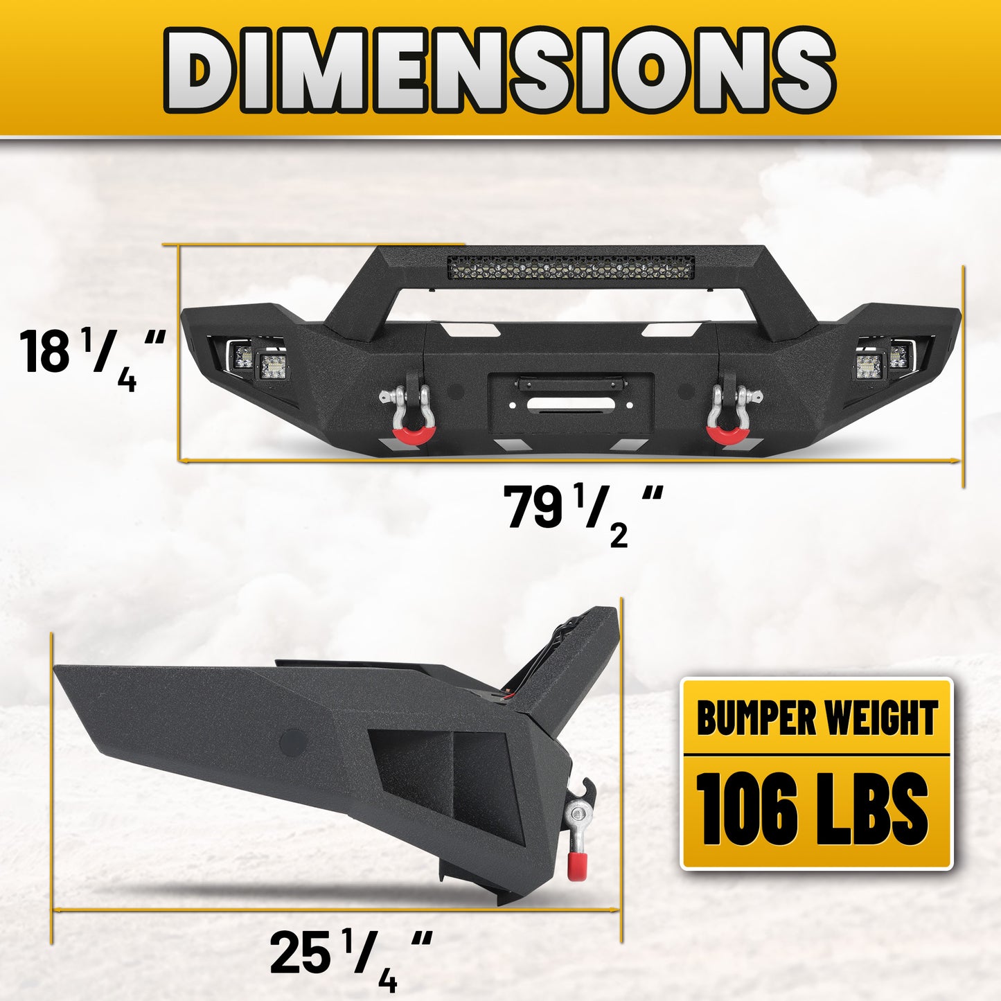 Dodge Ram 1500 06-08 (Excl. Mega Cab) Front Bumper| Bolt-On, No Drilling,Heavy Duty Steel Work Armor, LED Light Bar & D-Rings