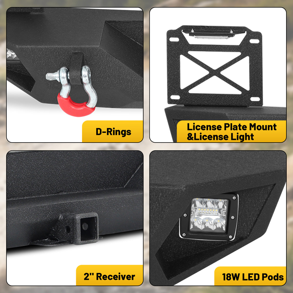 Jeep Wrangler JK/JKU 07-18 Rear Bumper|Direct Bolt-On, No Drill, Trail Protection & Recovery, LED Lights & D-Rings