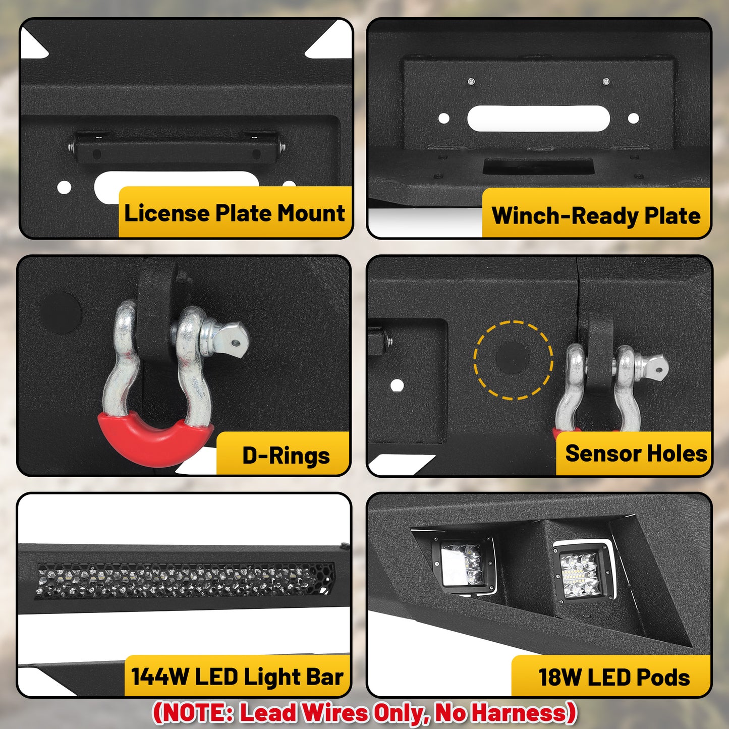 Dodge Ram 1500 06-08 (Excl. Mega Cab) Front Bumper| Bolt-On, No Drilling,Heavy Duty Steel Work Armor, LED Light Bar & D-Rings