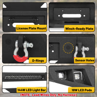 Dodge Ram 1500 06-08 (Excl. Mega Cab) Front Bumper| Bolt-On, No Drilling,Heavy Duty Steel Work Armor, LED Light Bar & D-Rings