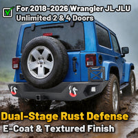 Jeep Wrangler JL/JLU 18-26 Rear Bumper|Direct Bolt-On, No Drill, Off-Road Adventure Armor, LED Pods & D-Rings