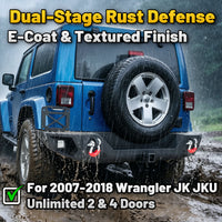 Jeep Wrangler JK/JKU 07-18 Rear Bumper|Direct Bolt-On, No Drill, Trail Protection & Recovery, LED Lights & D-Rings